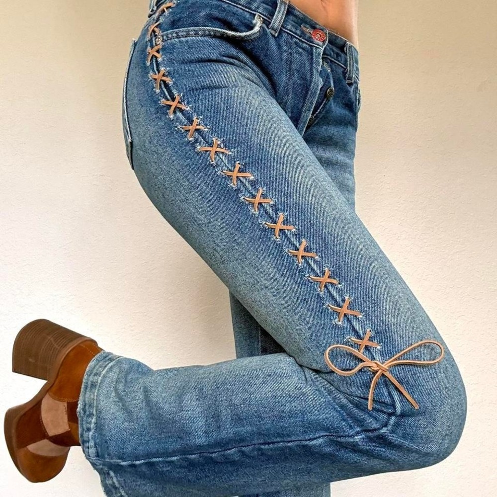 Y2K Lace-Up Side Detail Denim Jeans